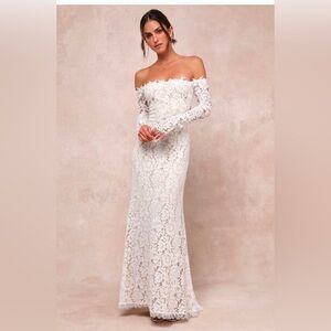 Romance Dreamer White Lace Off-the-Shoulder Maxi Dress